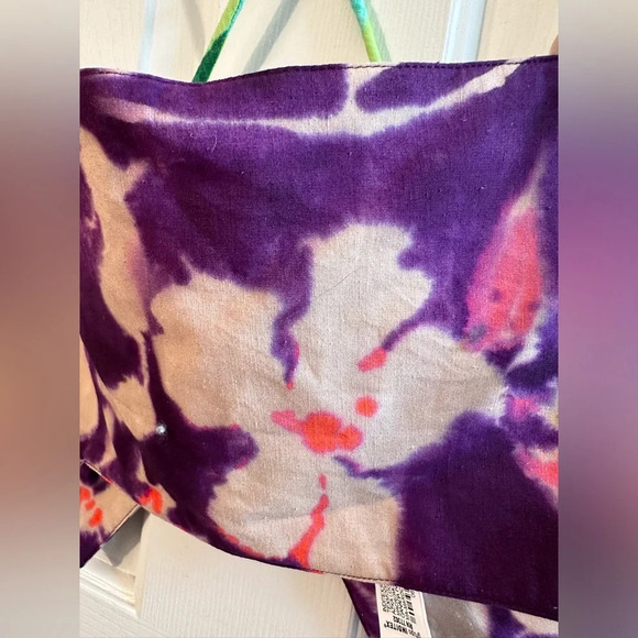 NEW! ZARA Purple Tie Dye Floral Bandeau Top SMALL DARING Hippie Boho Criss Cross - Picture 7 of 13